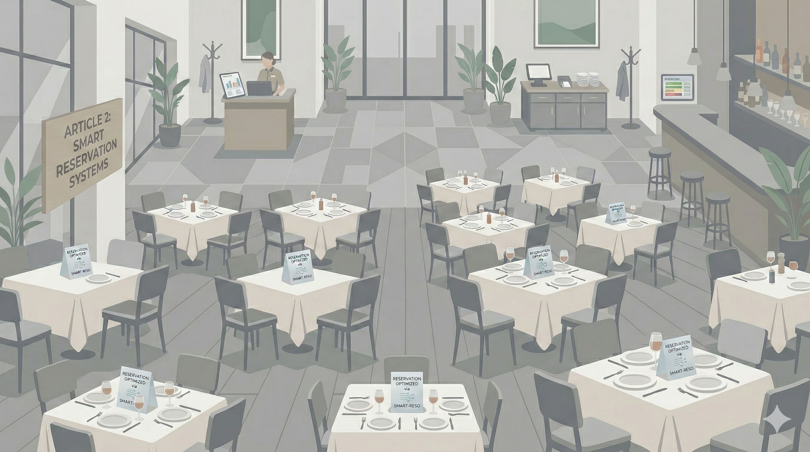 Post-COVID restaurant no-show crisis: empty tables and reservation system breakdown.